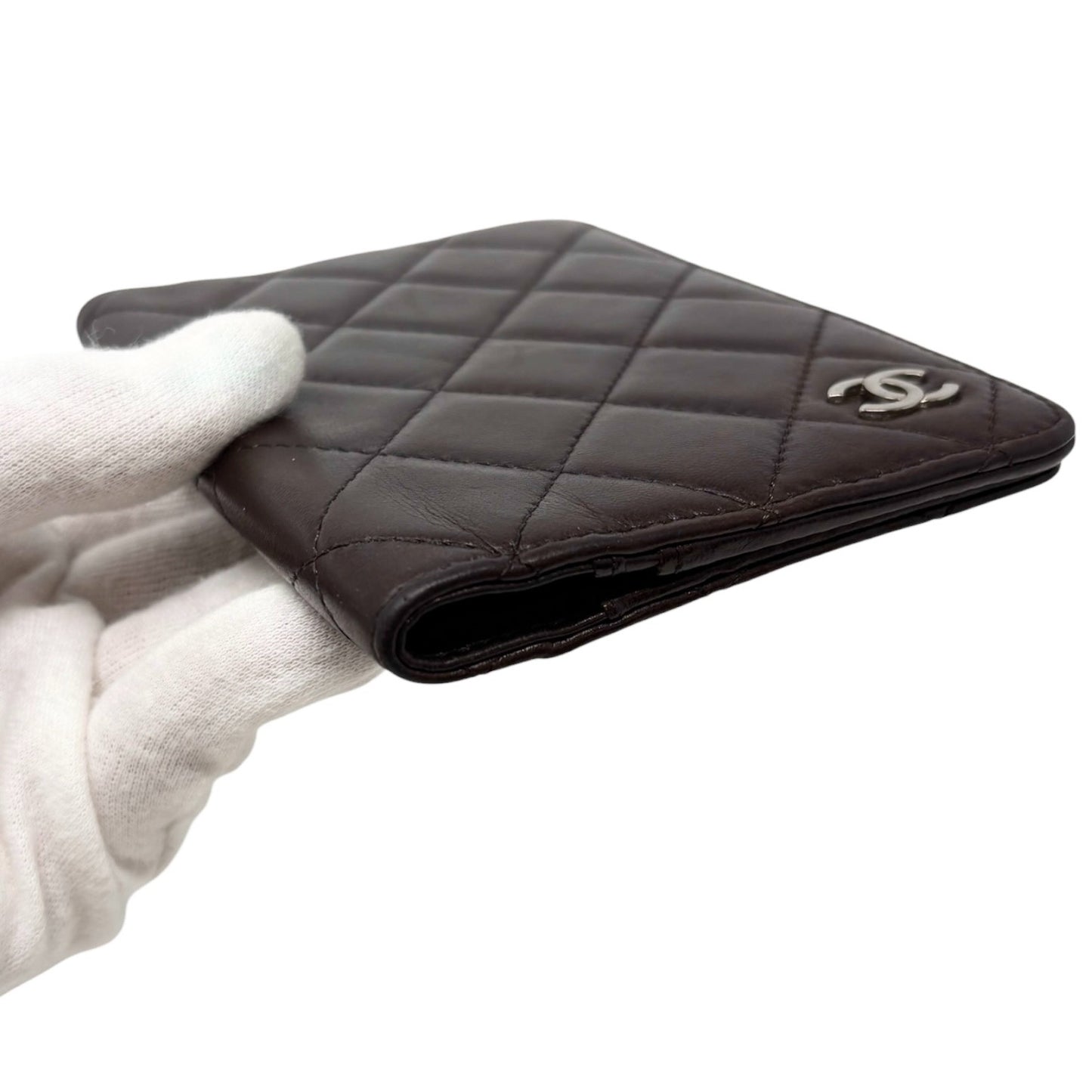 CHANEL Vintage CC Logo Quilted Leather Notebook Cover Brown Silver 901811