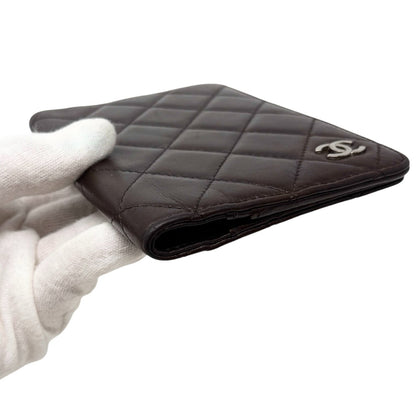 CHANEL Vintage CC Logo Quilted Leather Notebook Cover Brown Silver 901811