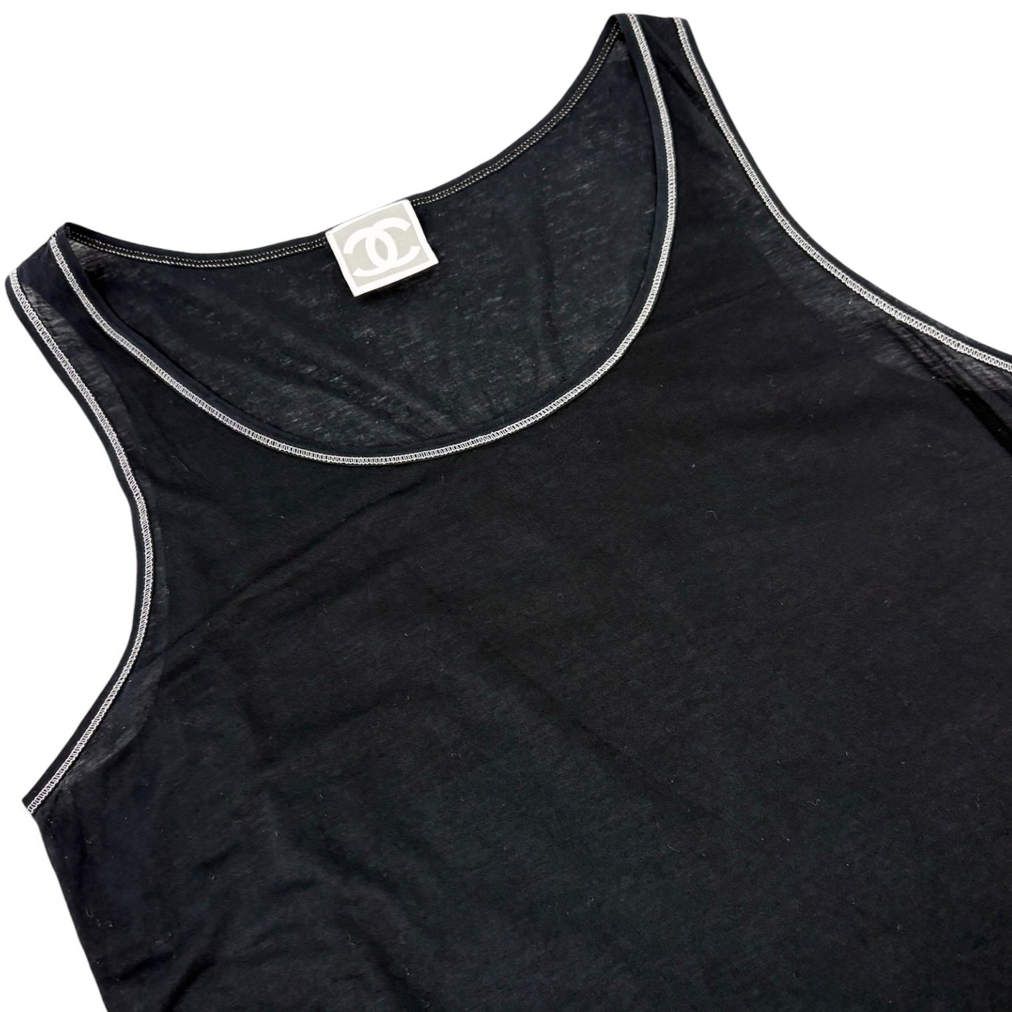CHANEL Sport Vintage 06P CC Logo Side Stripe Tank Top #40 Black Silver 901948