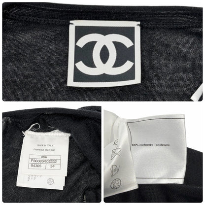CHANEL Sport Vintage 09A CC Logo Cashmere Zipped Jacket #34 Sequins Black