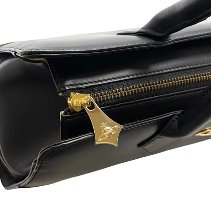 Vivienne Westwood Vintage Ord Logo Executive Tote Bag Black Leather 902058