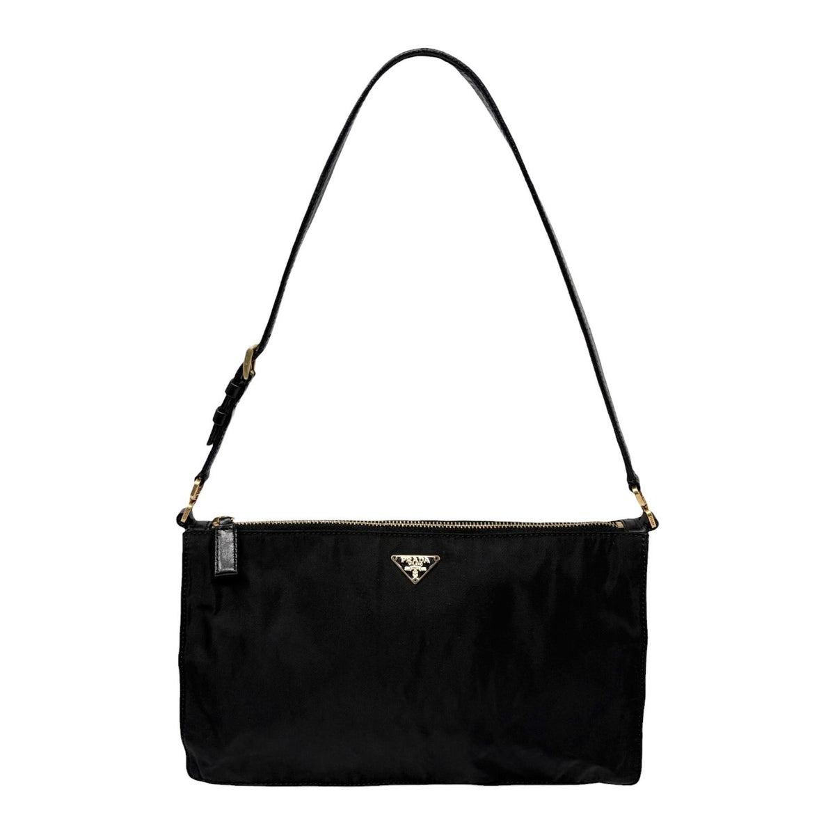 PRADA Vintage Triangle Logo Tessuto Nylon Mini Shoulder Bag Black Good 902380