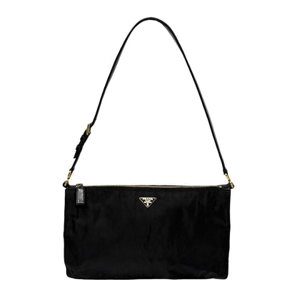 PRADA Vintage Triangle Logo Tessuto Nylon Mini Shoulder Bag Black Good 902380