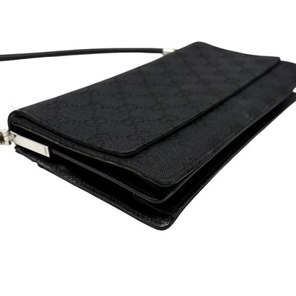 GUCCI Vintage Interlocking GG Monogram Shoulder Bag Black Silver 902467