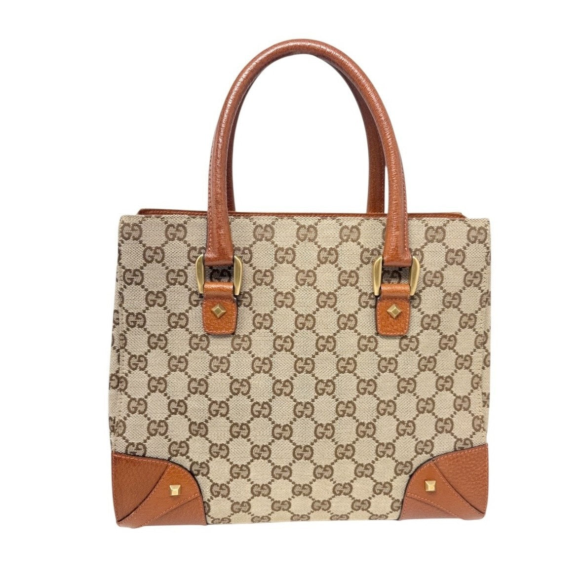 GUCCI Vintage GG Canvas Monogram Tote Bag Nailhead Orange Brown Studs Leather