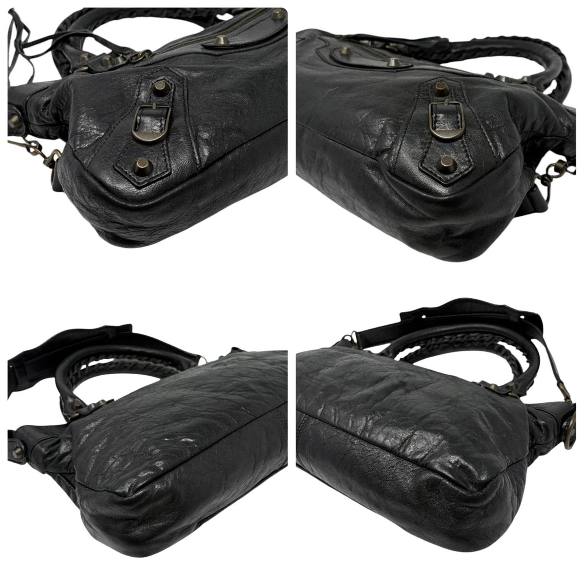 Balenciaga Vintage Classic City Logo 2way Shoulder Leather Bag Black 902461