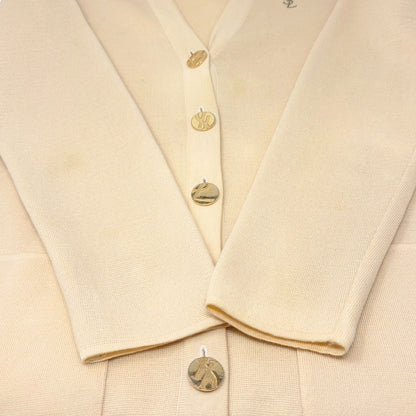 Yves Saint Laurent Vintage YSL Logo Cardigan Sweater Top Cream Gold 902375