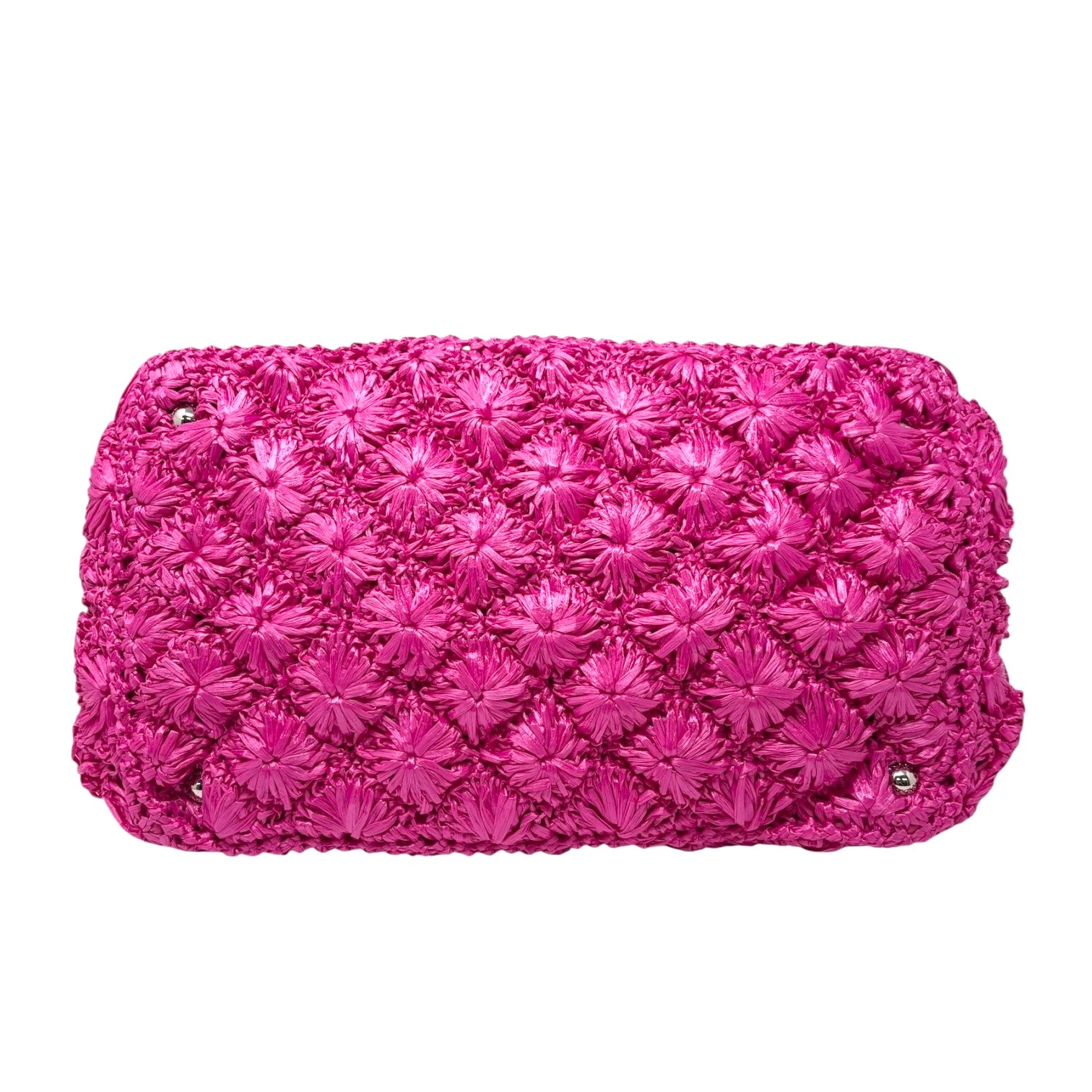 PRADA Vintage Triangle Logo Canapa Tote Bag Handbag Pink Raffia