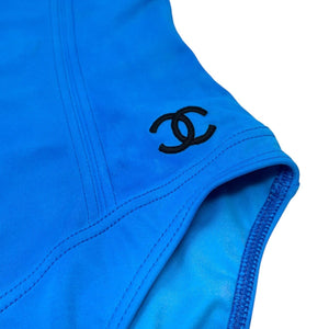 CHANEL Vintage CC Logo Swimwear Swimsuits #36 One-piece Blue Black Nylon RankAB