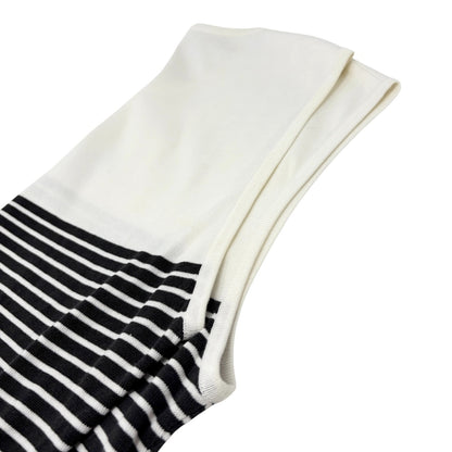 CHANEL Vintage CC Striped Sleeveless Tank Top #M White Black Cotton 902263