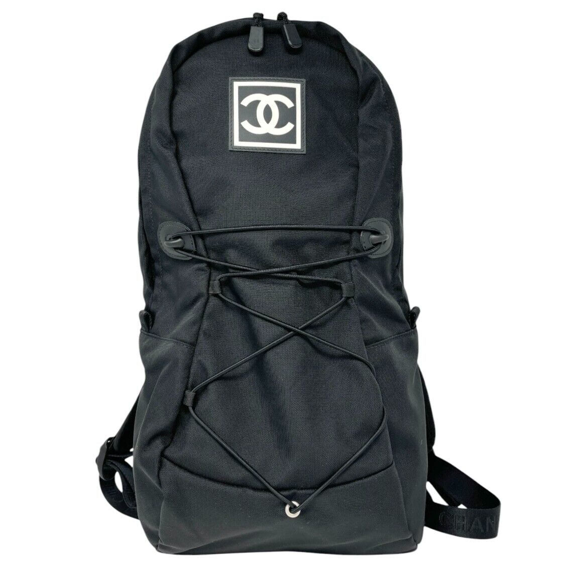 CHANEL Sport Vintage 2004 CC Mark Logo Backpack Black White Nylon Leather Zip