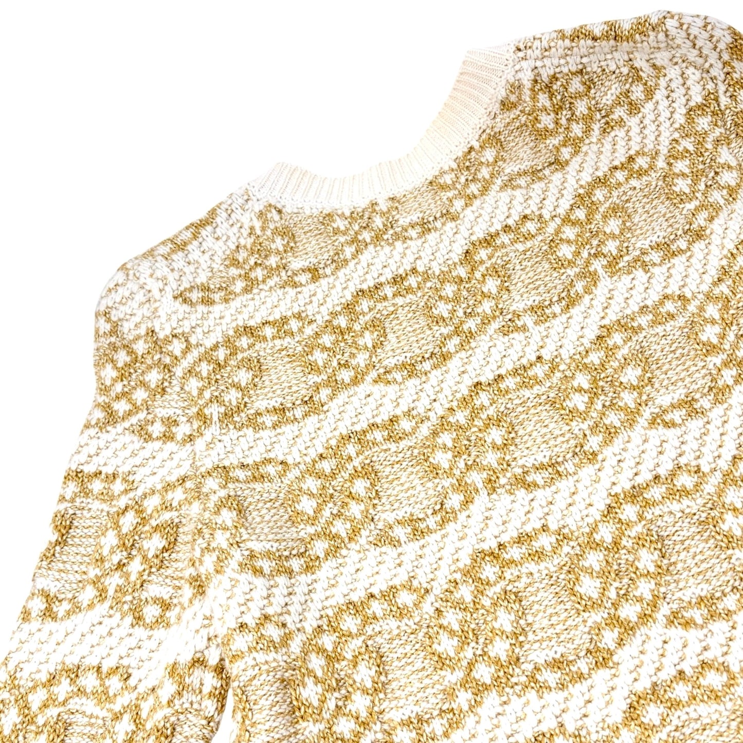 CHANEL P63133 CC Logo Cashmere Knit Sweater Top #34 Beige Cream Cotton