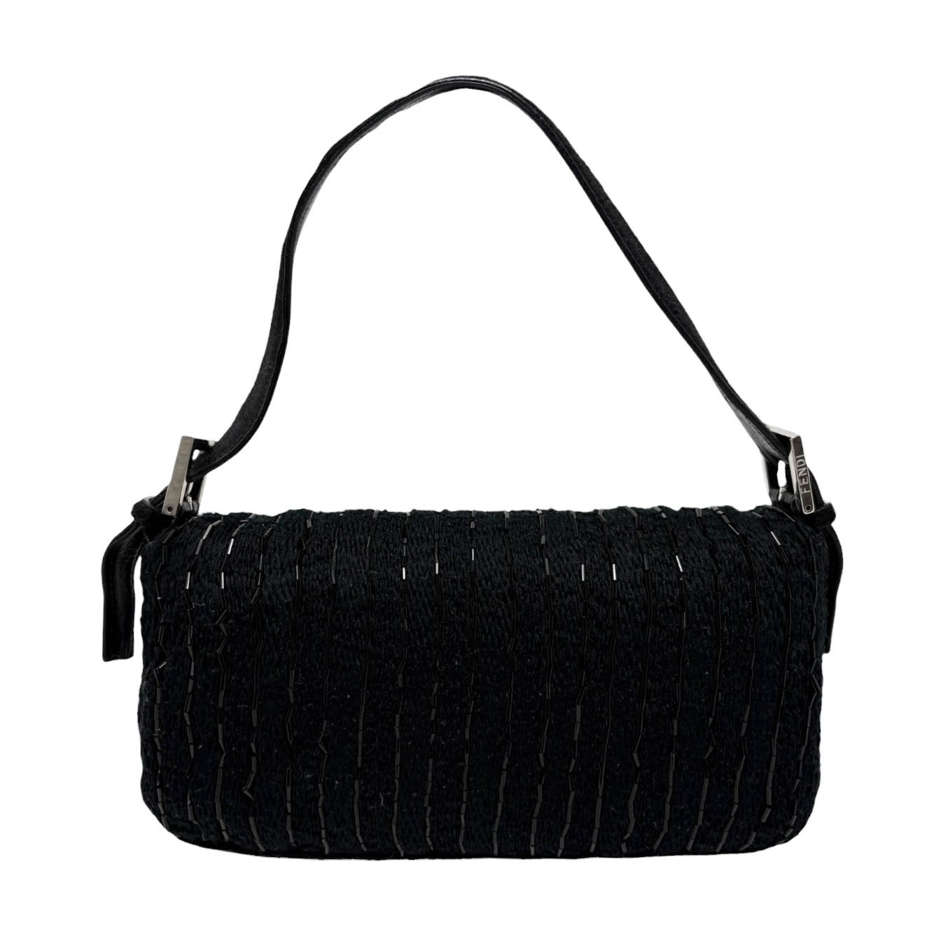 FENDI Vintage FF Logo Beads Knit Mamma Baguette Shoulder Bag Black 901891