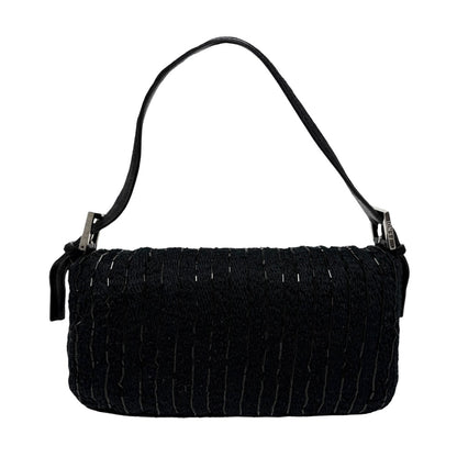 FENDI Vintage FF Logo Beads Knit Mamma Baguette Shoulder Bag Black 901891