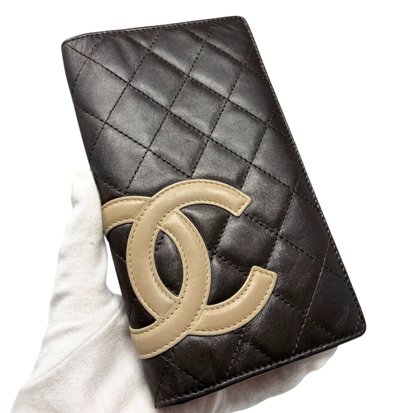 CHANEL Vintage Cambon Line CC Logo Quilted Wallet Brown Orange Leather 901930