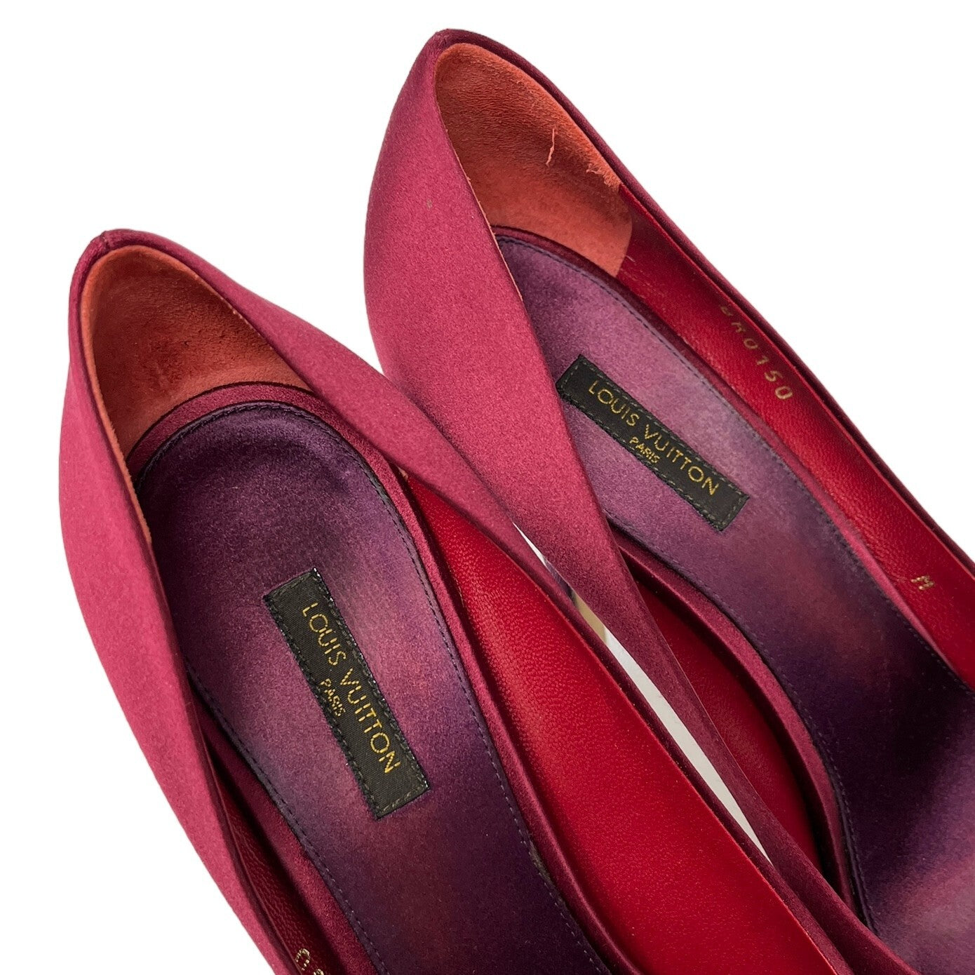 LOUIS VUITTON LV Logo Sandals Heels #38.5 US8 Open Toe Ribbon Red Purple RankAB