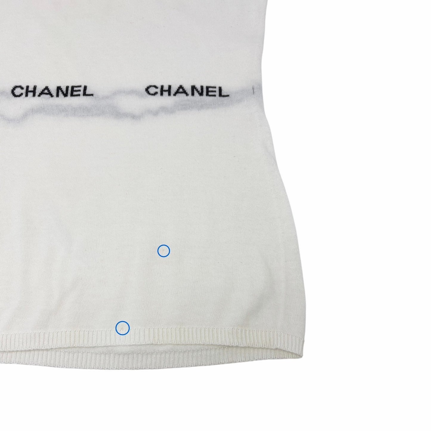 CHANEL Vintage 04P Logo Letter Knit Tank Top #38 White Black Cotton 902554