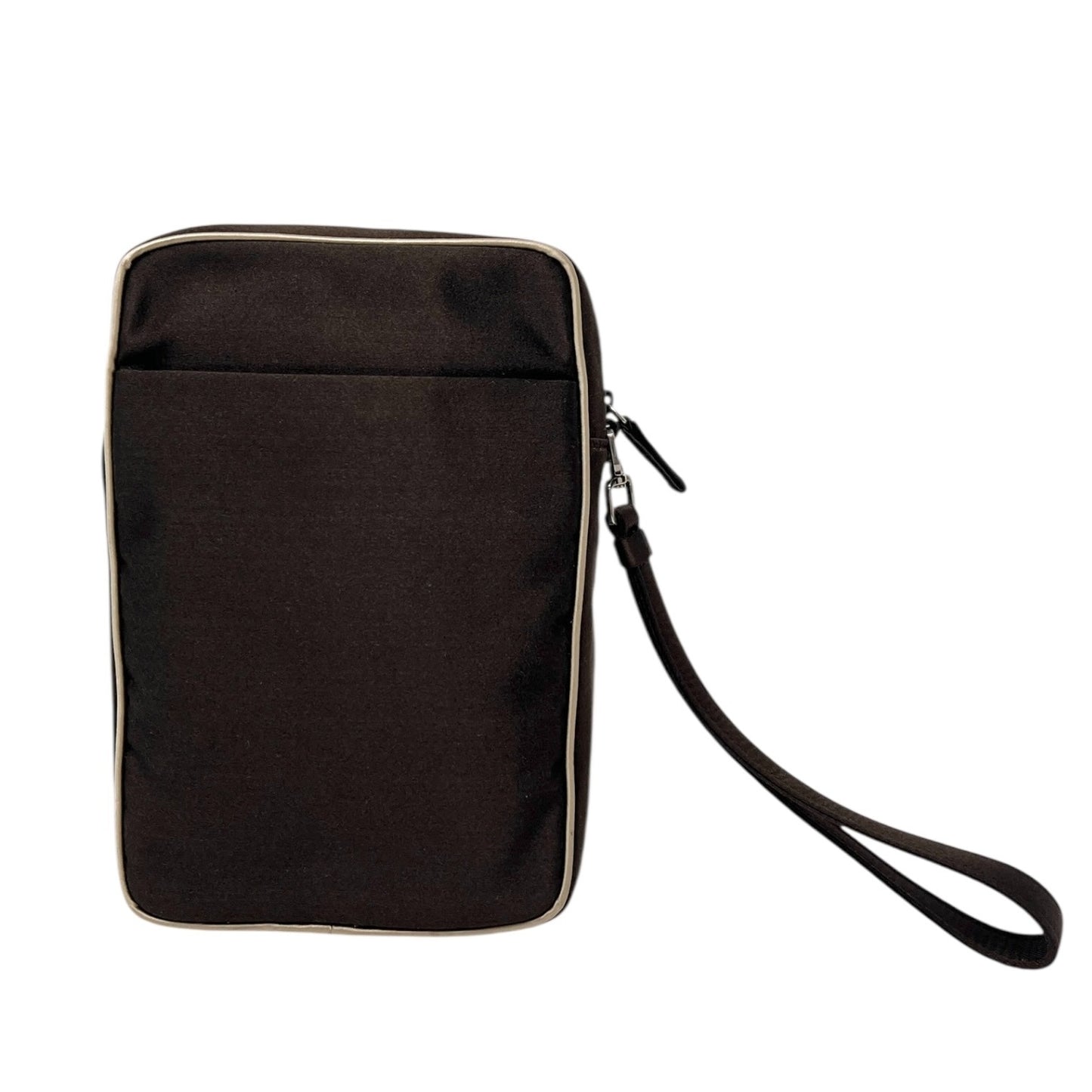 PRADA Vintage Triangle Logo Satin Wristlet Clutch Bag Brown Beige Pouch