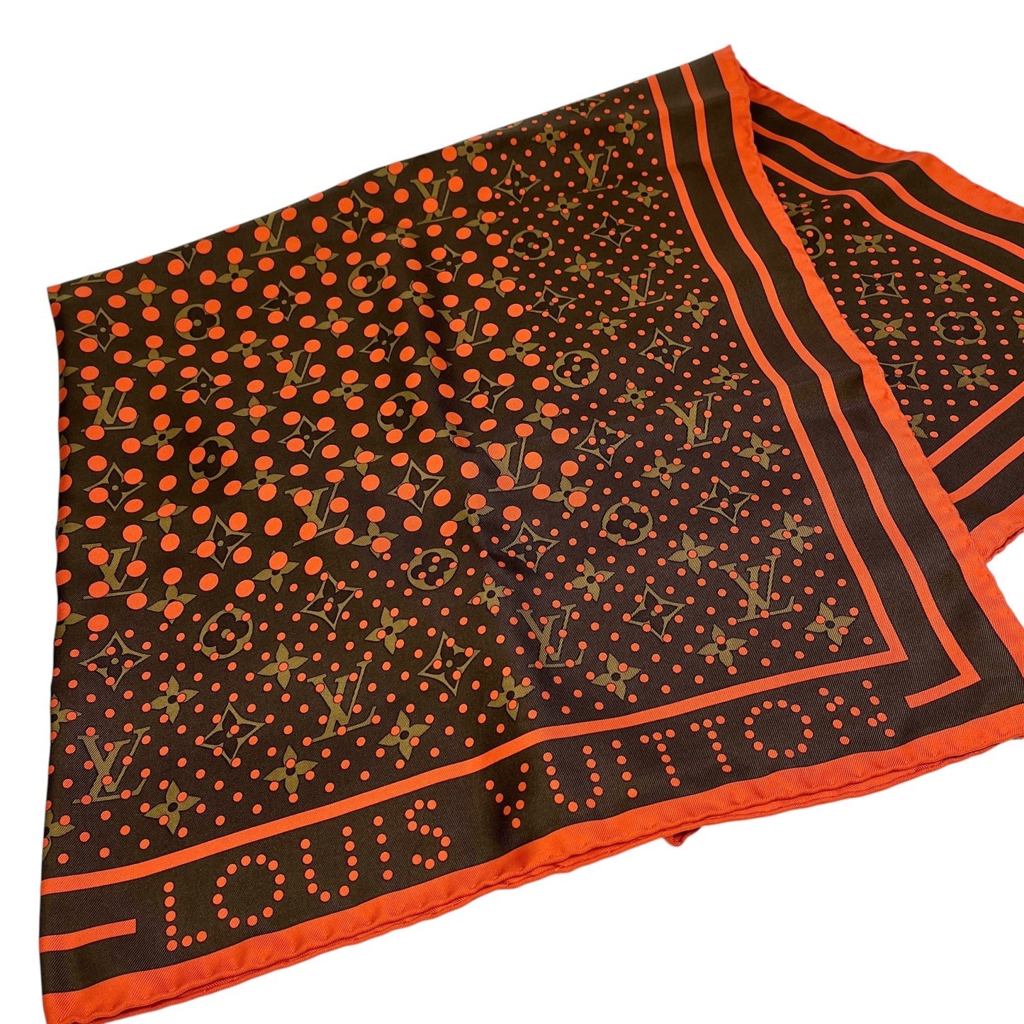 LOUIS VUITTON Vintage LV Logo Monogram Perfo Scarf Wrap Dot Brown Orange Silk