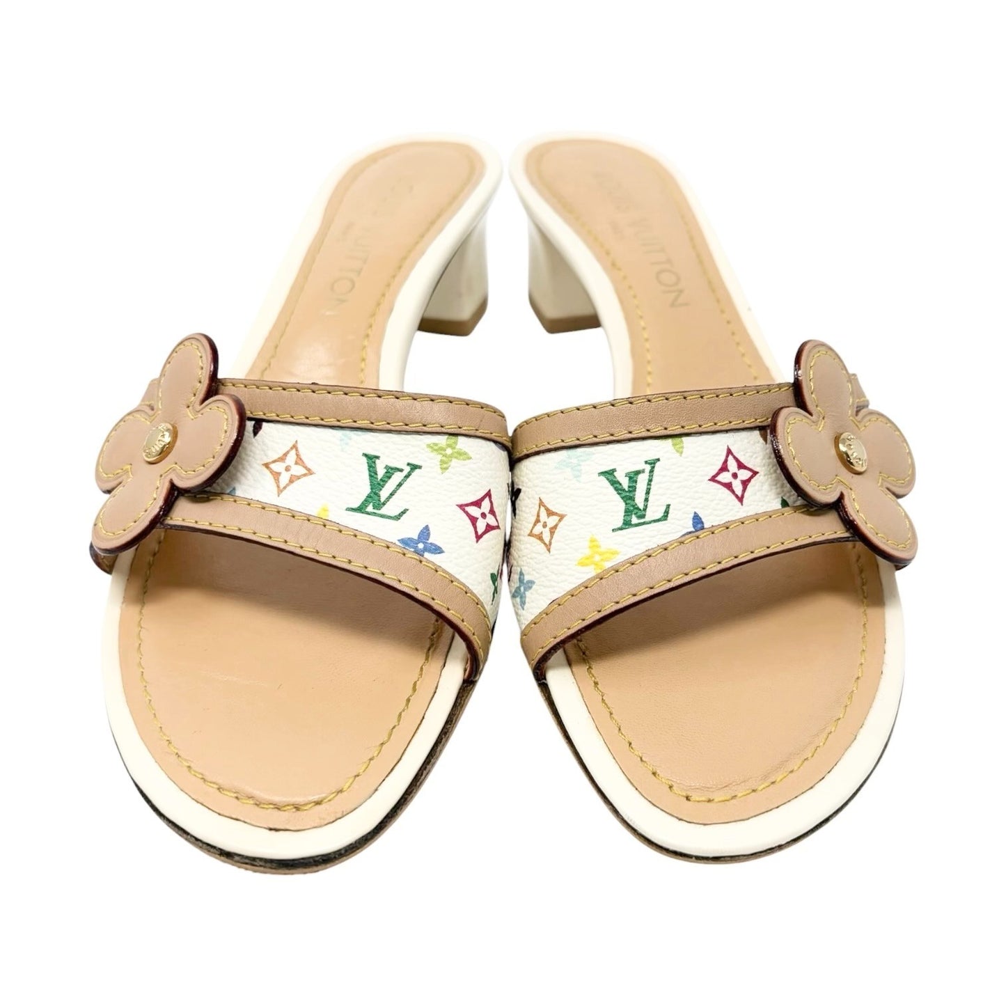 LOUIS VUITTON Vintage Monogram Multicolor Flower Sandals Heels #37.5 902031