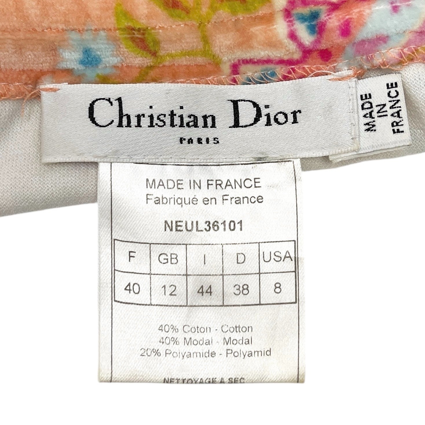 Christian Dior Vintage Velour Dress #40 One-Piece Paisley Ribbon Pink Cotton