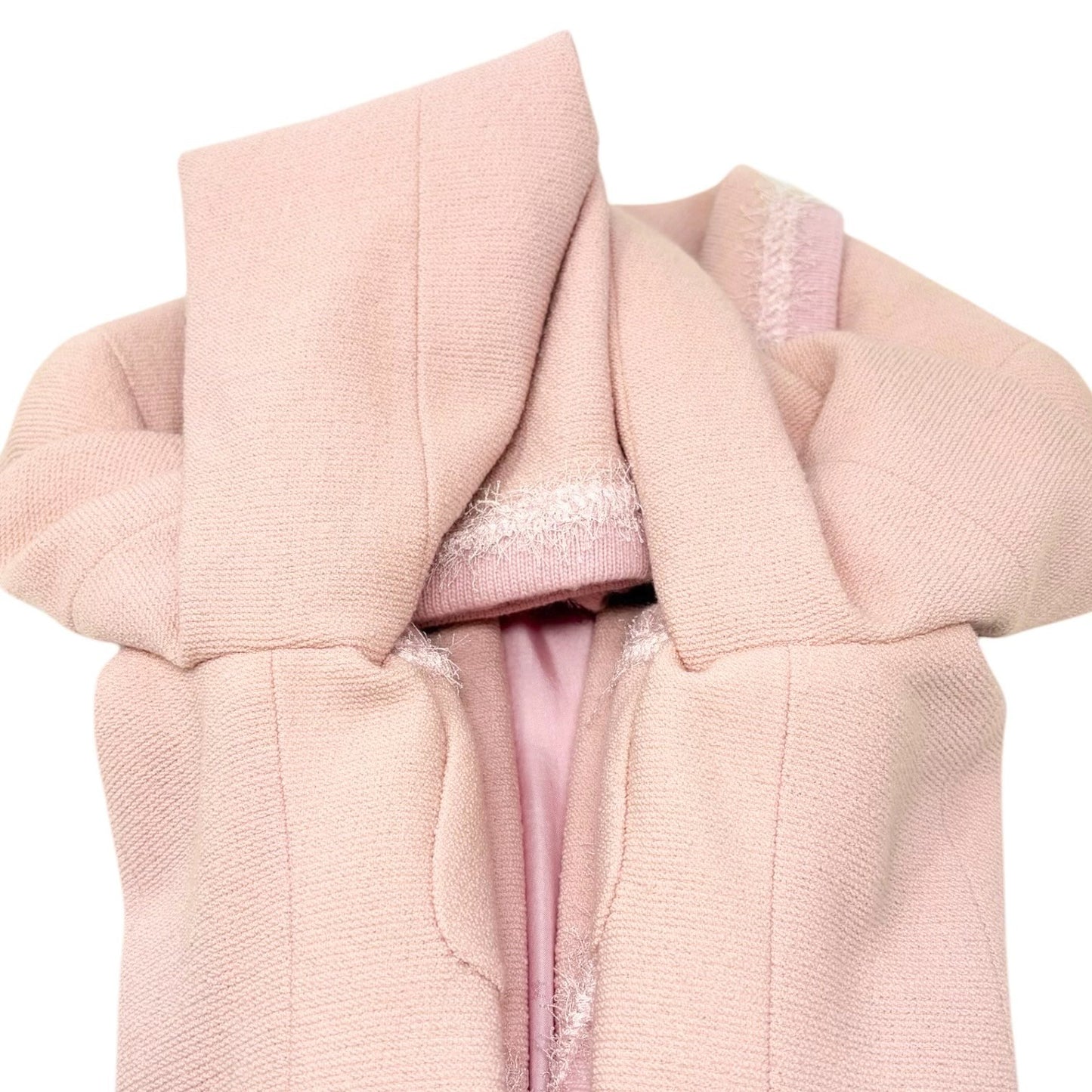 CHANEL Vintage 94A CC Logo Button Tweed Jacket Skirt Set #38 Wool Pink Fringe