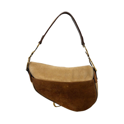 Christian Dior Vintage Pony Carf Hair Saddle Shoulder Bag Brown Beige 902489