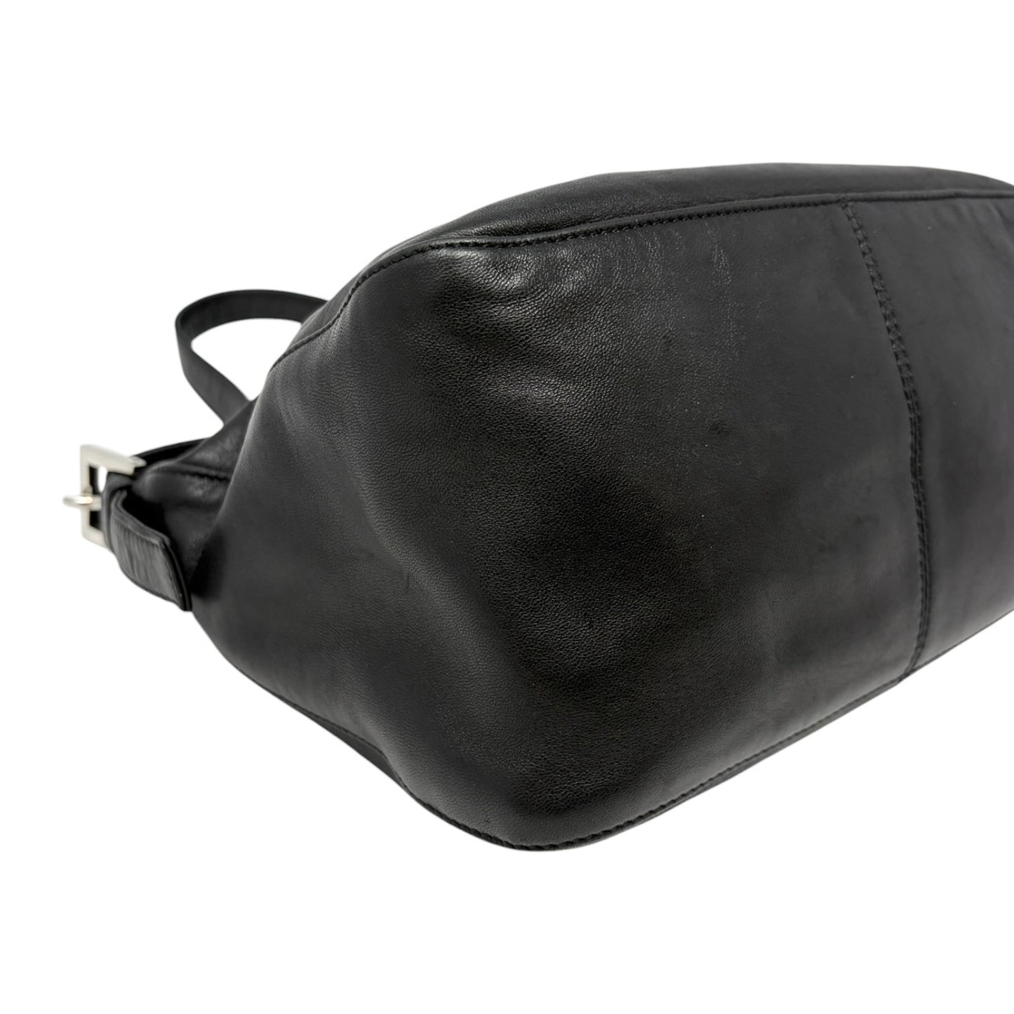 FENDI Vintage FF Logo Shoulder Bag Lambskin Black Silver Leather Metal