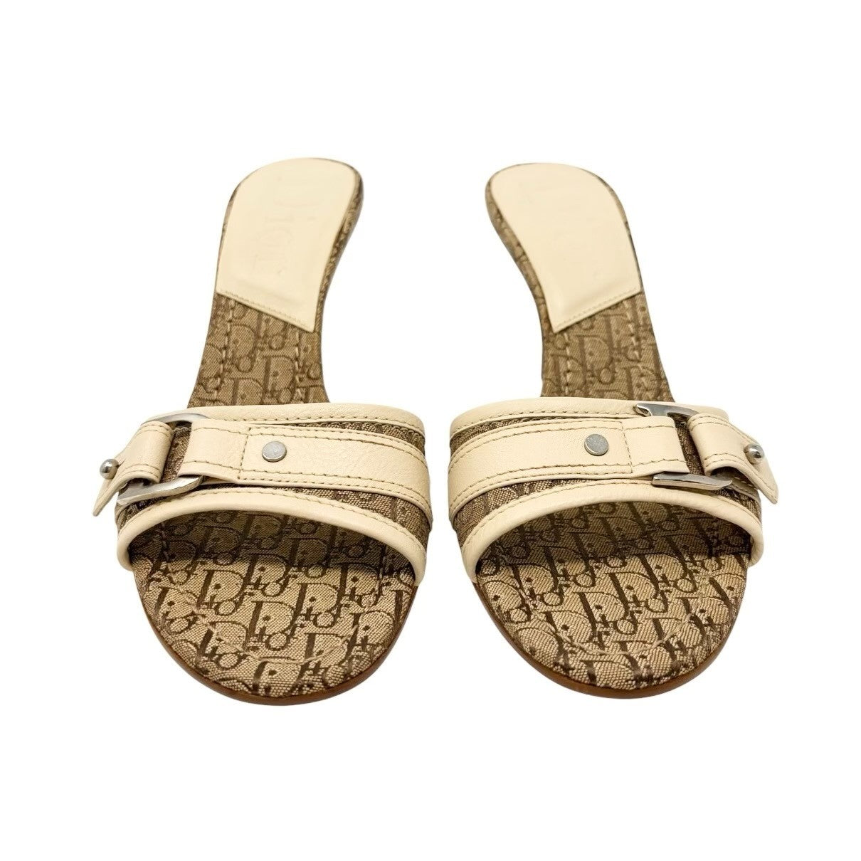 Christian Dior Vintage Trotter Monogram Sandals Heels #36.5 Beige Cream 902256