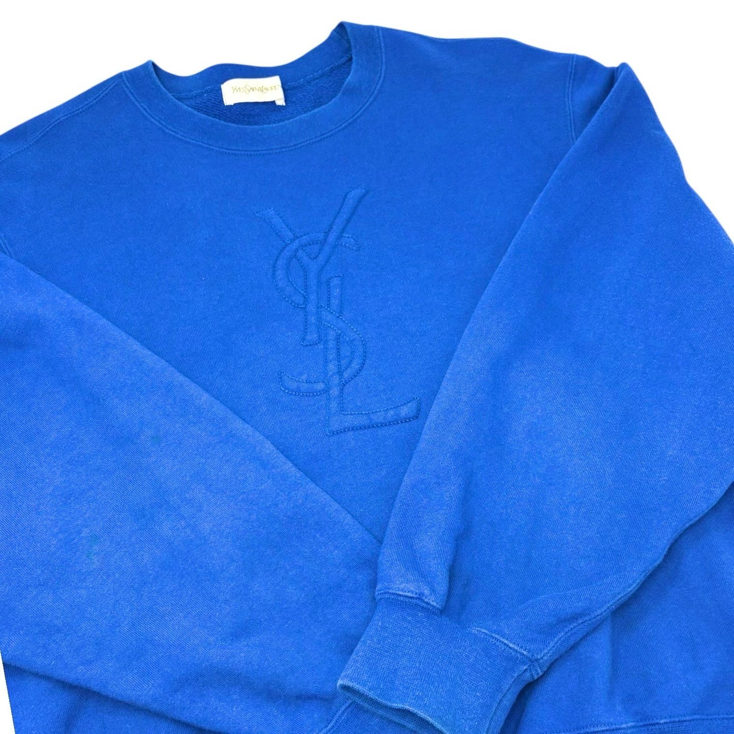 Yves Saint Laurent Vintage Embroidered YSL Big Logo Sweatshirt Top #M Blue