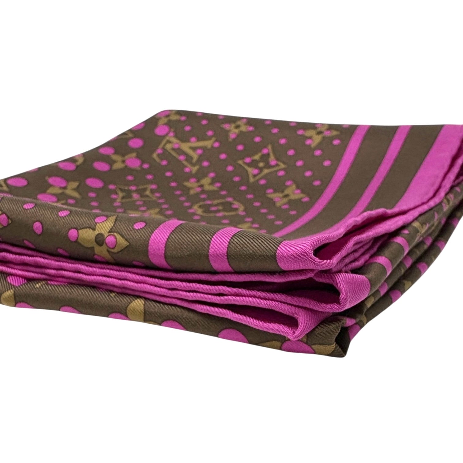 LOUIS VUITTON Vintage LV Monogram Perfo Scarf Wrap Shawl Brown Pink Dot Silk