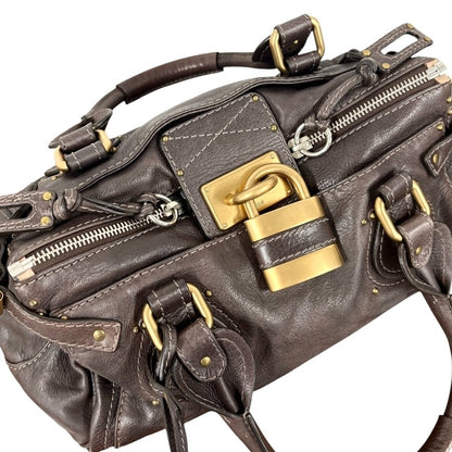 Chloe Vintage Paddington Padlock Key Boston Bag Leather Brown Gold 902317