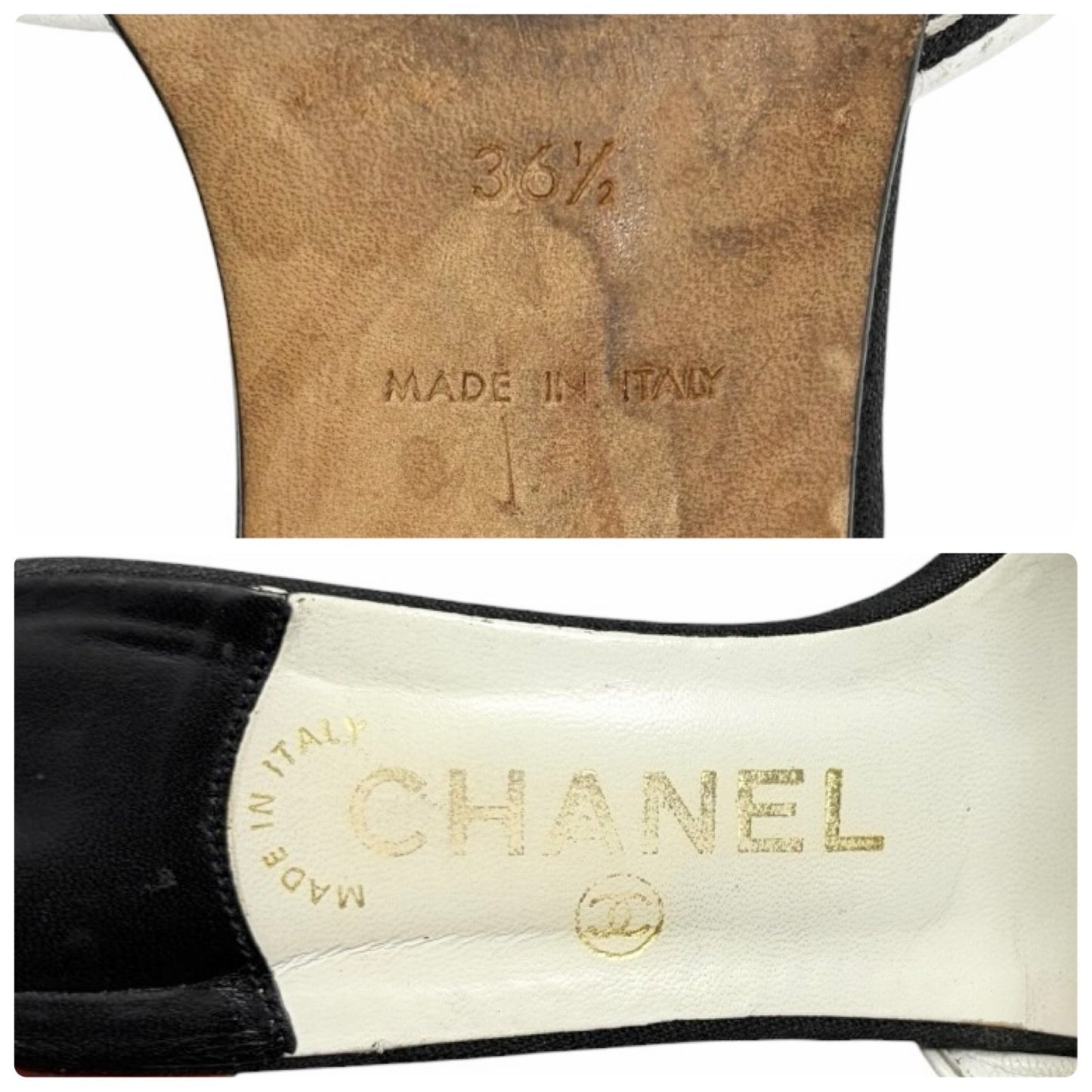 CHANEL Vintage CC Embroidery Logo Sandals Heels #36.5 Black White Canvas 902255