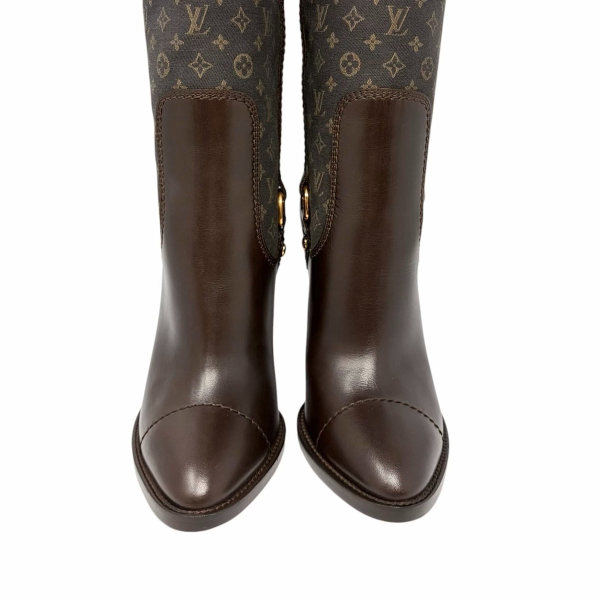 LOUIS VUITTON Vintage LV Monogram Long Boots #37-37.5 Brown Leather 902458