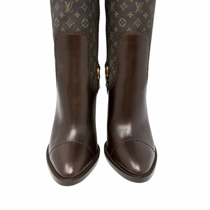 LOUIS VUITTON Vintage LV Monogram Long Boots #37-37.5 Brown Leather 902458