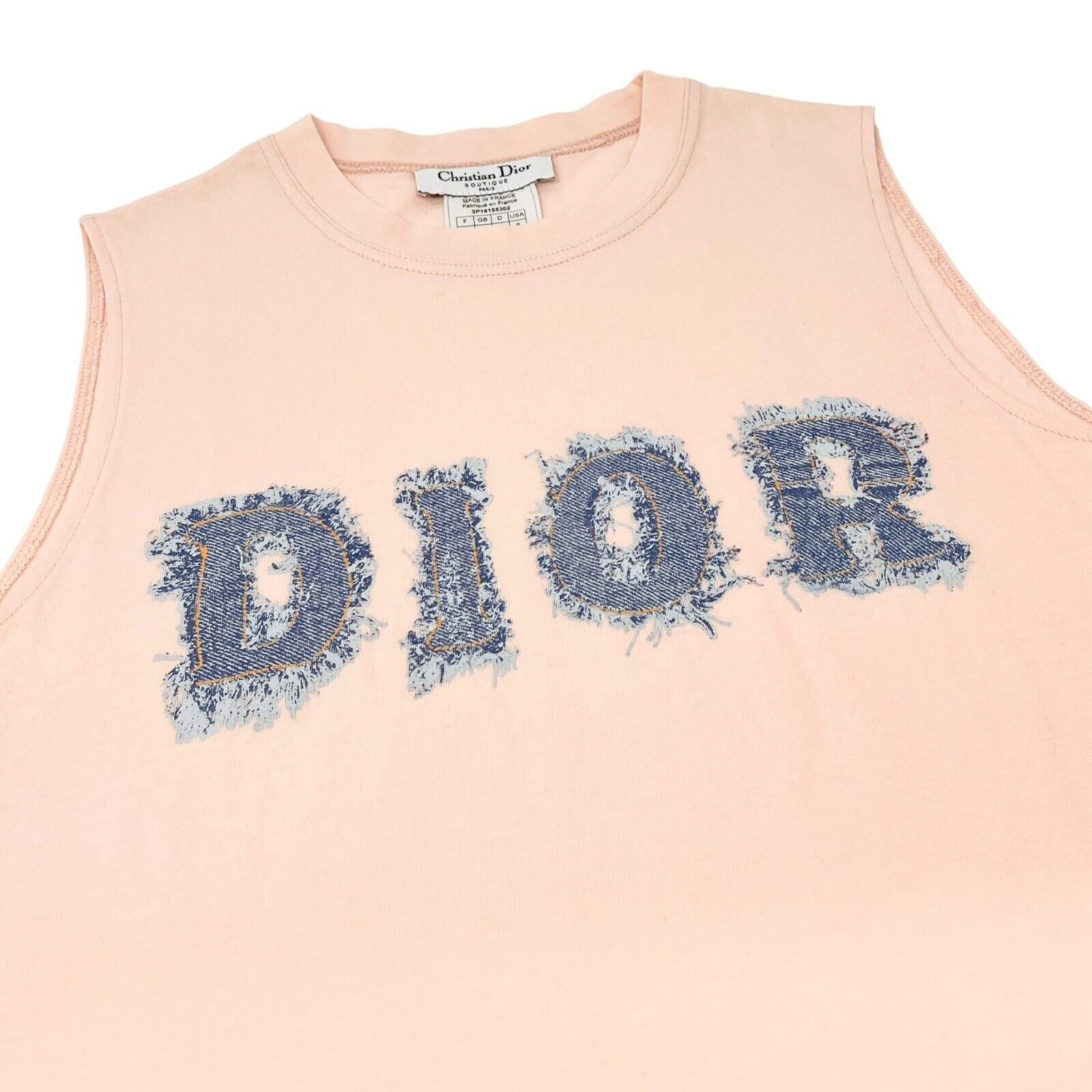 Christian Dior Vintage 2003 Denim Logo Tank Top #40 Light Pink Cotton RankAB