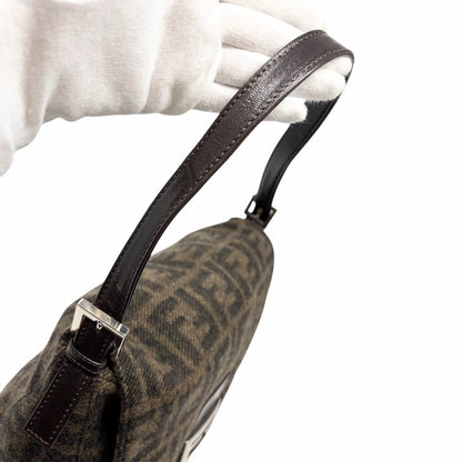 FENDI Vintage FF Zucca Cashmere Knit Mamma Baguette Shoulder Bag Brown 902052