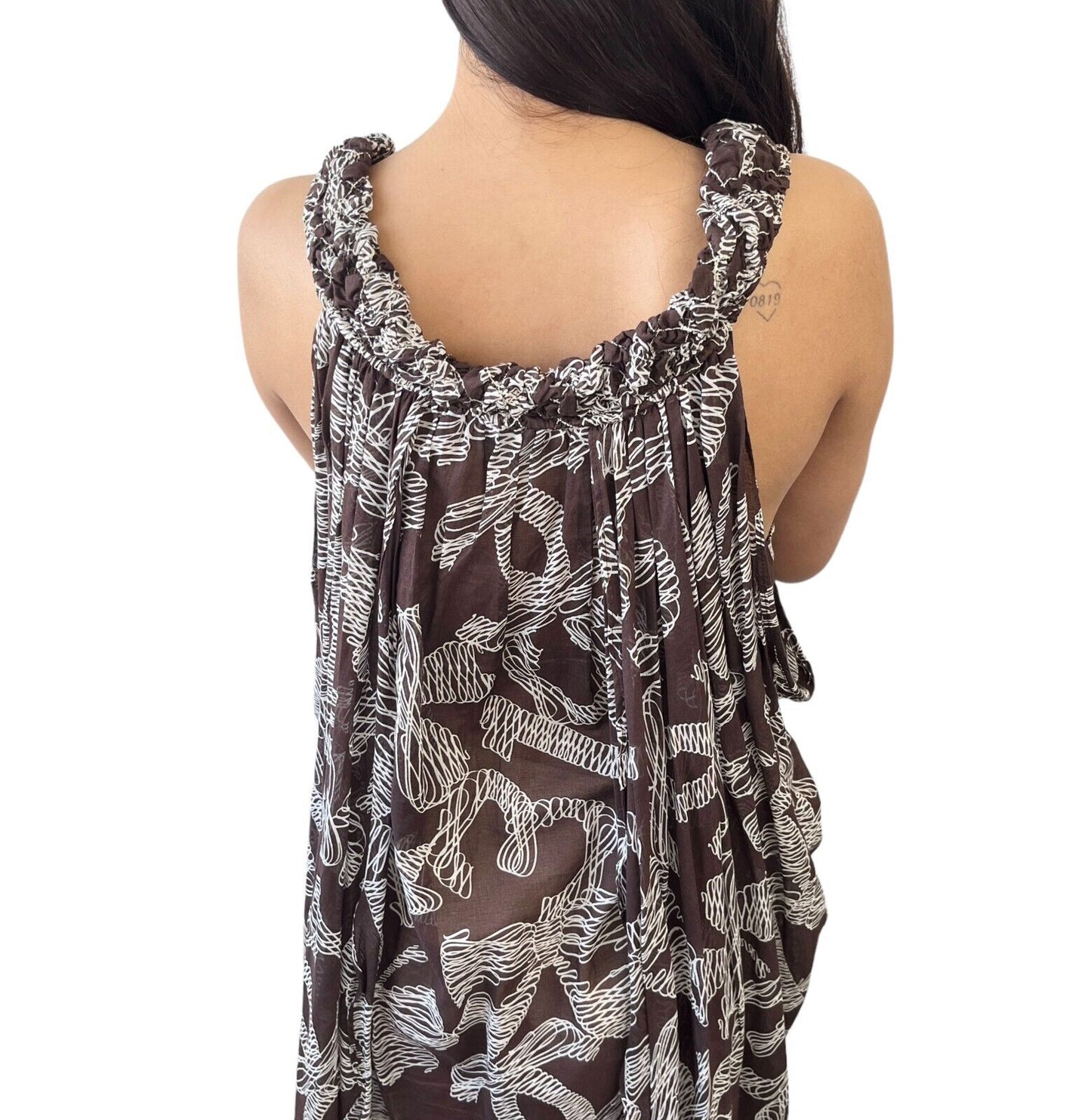 CHANEL Vintage 08P CC Mark Dress #42 One-piece See-through Brown Rank AB+