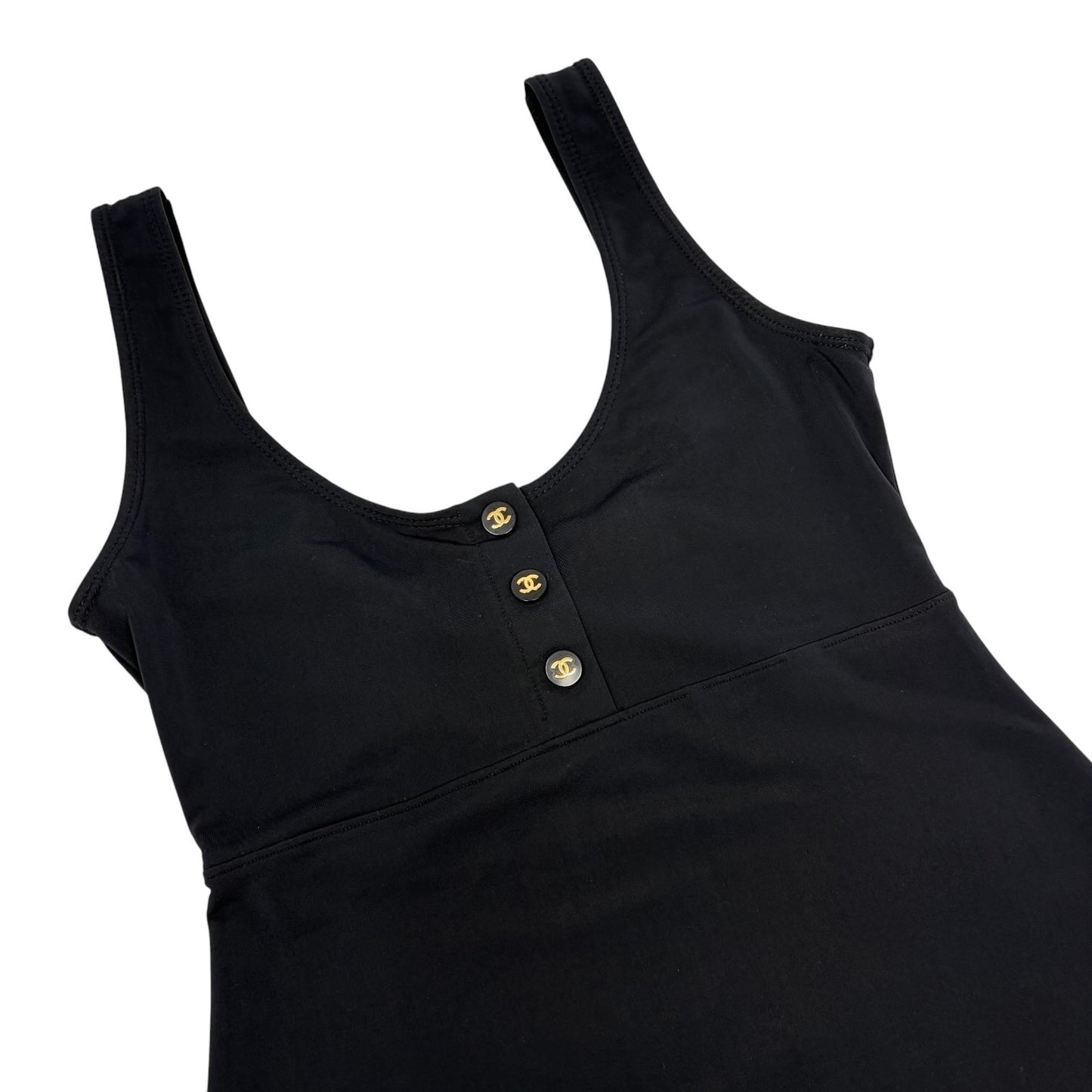 CHANEL Vintage 97C CC Logo Dress One-piece #36 Black Nylon Spandex 901864