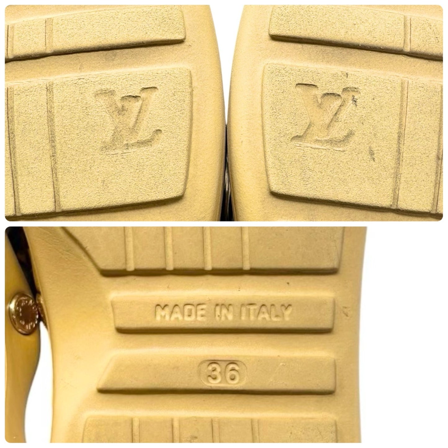 LOUIS VUITTON Vintage Monogram Rubber Slide Sandals #36 Brown Beige 902544