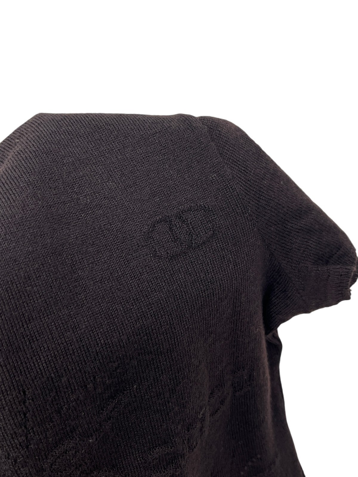 CHANEL Vintage 01A CC Logo Short Sleeve Sweater Knit Top #38 Black Wool Rank AB