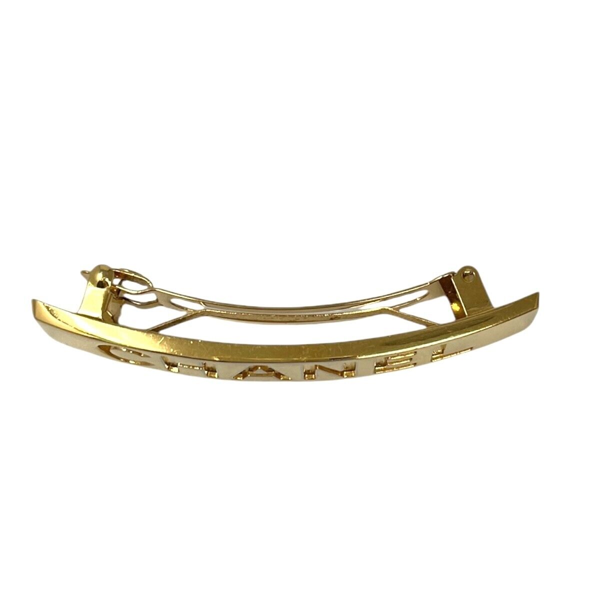 CHANEL Vintage 97A CC Mark Logo Gold Medium Barrette Hair Accessory Metal