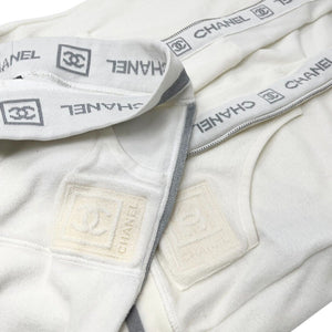 CHANEL Sport Vintage 06C CC Logo Hoodie Pants Set Up #36 White Cotton Zip