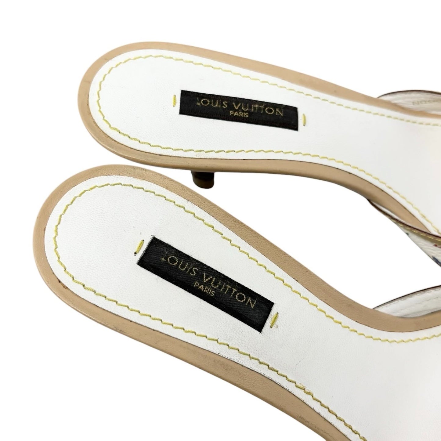 LOUIS VUITTON Vintage Monogram Multicolor Sandals Heels #37 White Beige