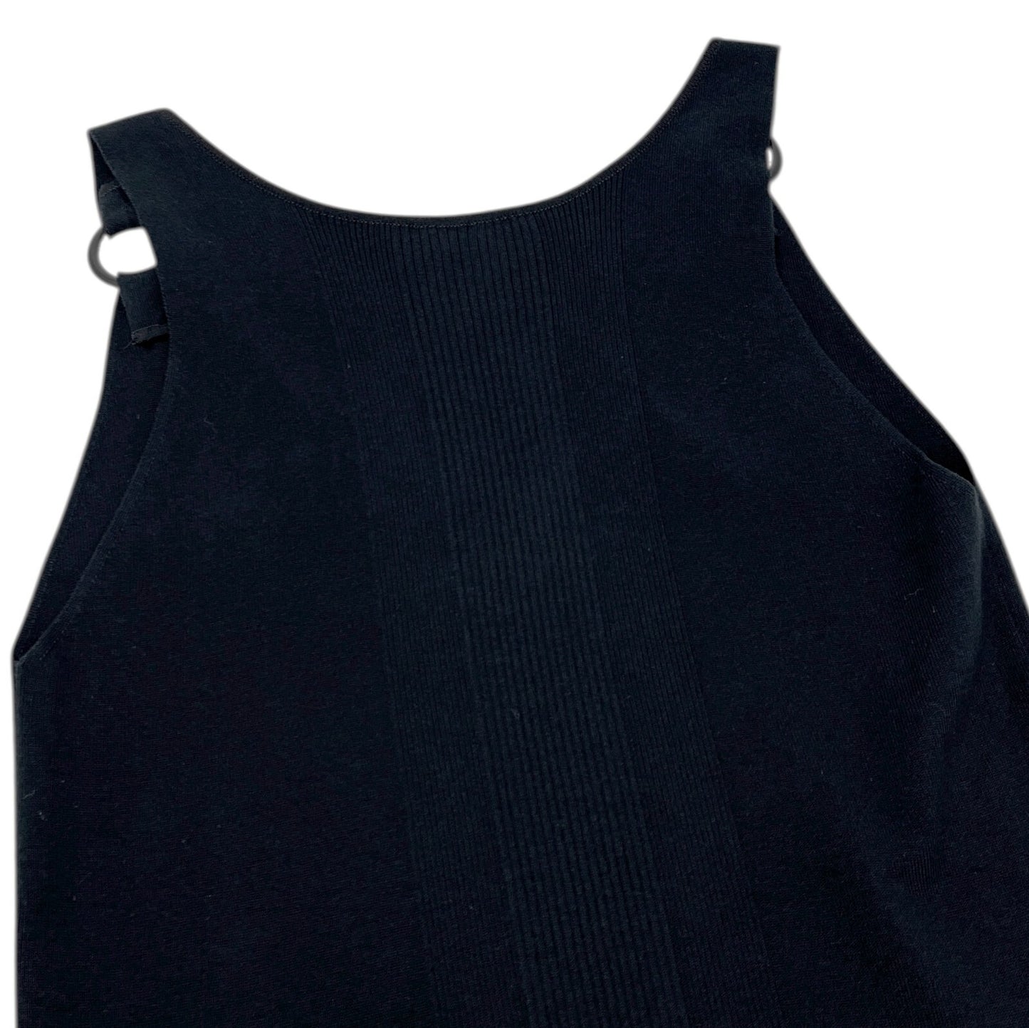 CHANEL Vintage 07P CC Mark Logo Rib Knit Tank Top #42 V-neck Black Cotton