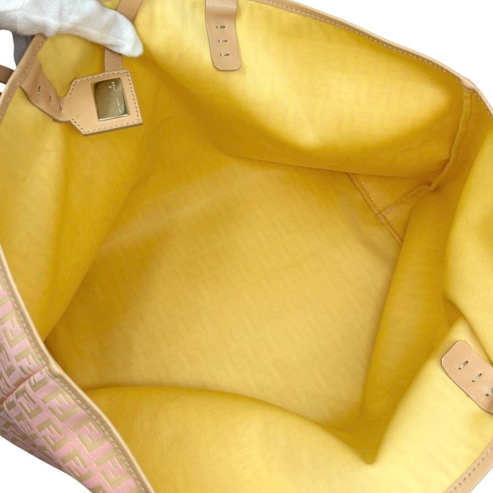 FENDI Vintage Zucchino Tote Shoulder Bag w/Pouch Pink Beige Canvas 902360