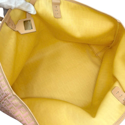 FENDI Vintage Zucchino Tote Shoulder Bag w/Pouch Pink Beige Canvas 902360