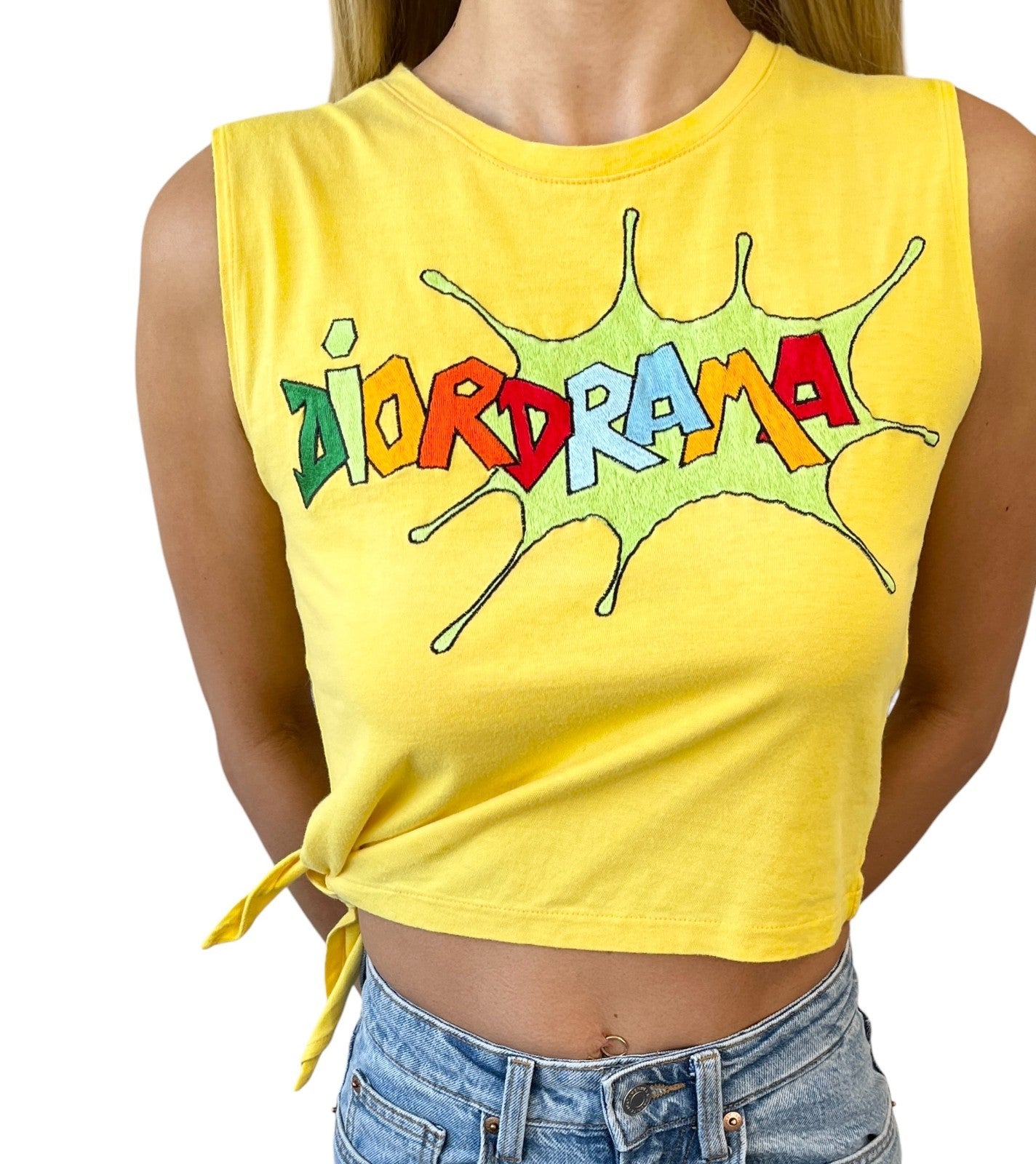 Christian Dior Vintage 2002 DRAMA Cropped Tank Top #38 Yellow Multicolor Cotton