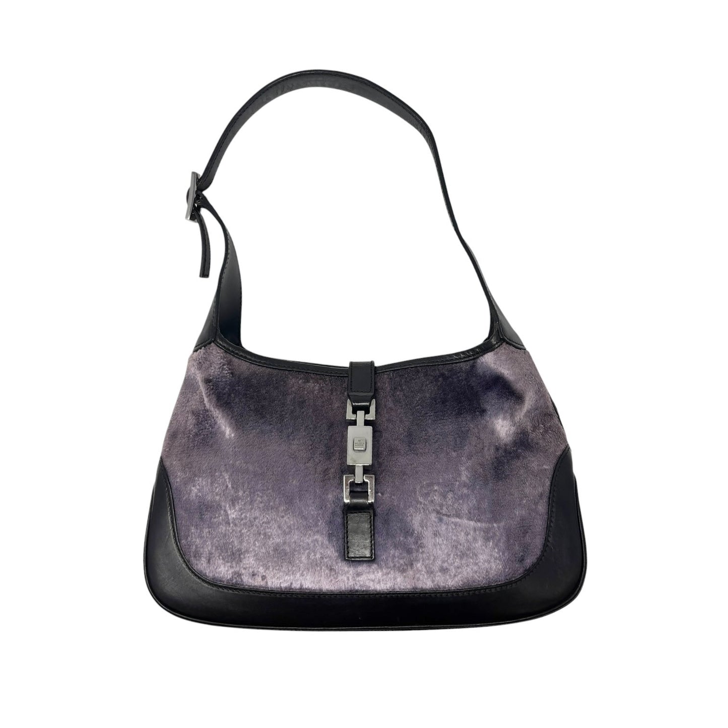 GUCCI Vintage Logo Jackie Velour Shoulder Bag Handbag Purple Black 902061