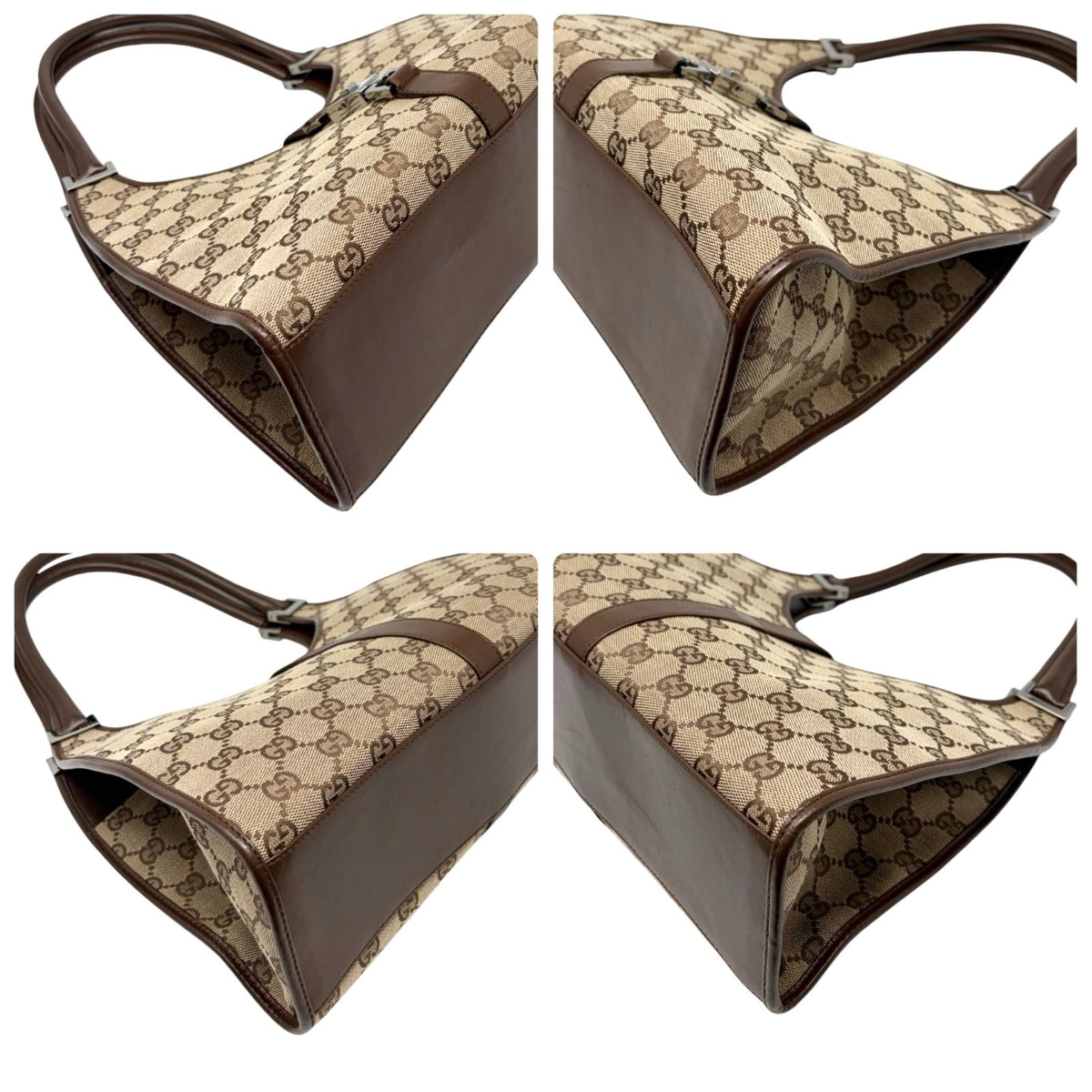 GUCCI Vintage Jackie GG Monogram Shoulder Bag Beige Brown Canvas 902460
